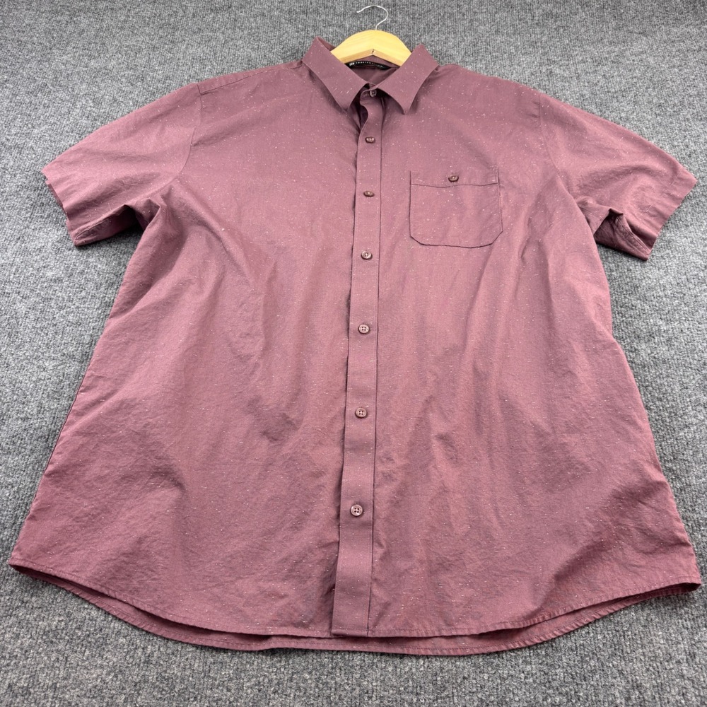 TravisMathew Button Up Shirt Mens XXL Burgundy Excellent Short Sleeve Flecked